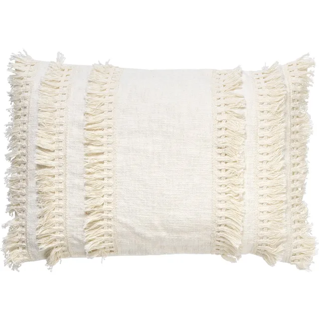 Dutch Decor FARA - kussenhoes 40x60 cm - 100% katoen - met franjes - Snow White - wit - met rits - zonder binnenkussen Gebroken wit