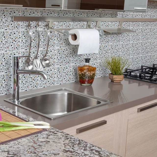 Ambiance Sticker Zelfklevende tegelmuurstickers voor keuken en badkamer - 9 terrazzo Stintino tegelstickers - 9 stickers 20x20cm Multi color