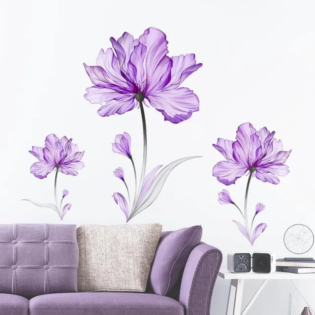 Cosensi Muursticker lichtpaarse bloem zelfklevende verwijderbare muurkunst voor woonkamer en slaapkamer - Bloem plant wanddecoratie met lichtpaarse tint - Decoratieve sticker voor hal, kantoren en badkamer Any