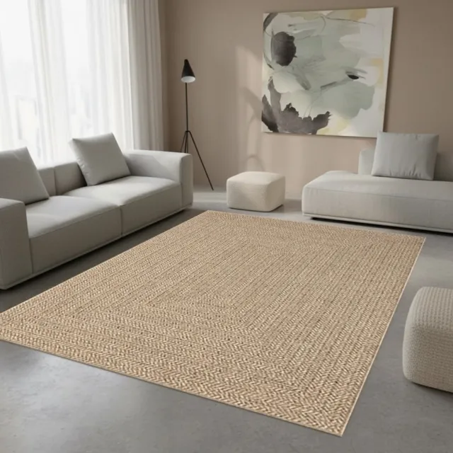 TapisTrend Designer tapijt Naturel 140x200 cm Modern vloerkleed Jute met gevlochten effect en concentrische geometrische vormen voor woonkamer, slaapkamer en eetkamer