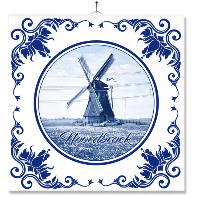 MC Living Tegel Met Opdruk | Noordbroek | Delft Blauw | Cadeau | Inclusief Geschenkdoos | Standaard | Ophangsysteem Ontwerp 3