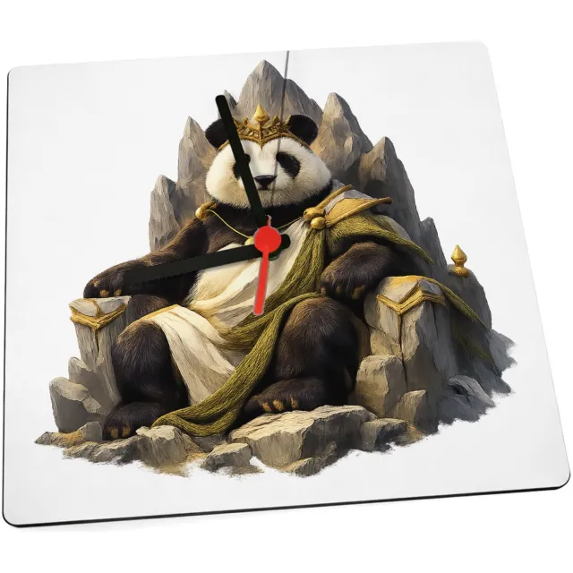 Mr Cadeautjes Klok 19 x 19 - design Een trotse panda op een minimalistische bergtroon met wind e | cadeau Wit