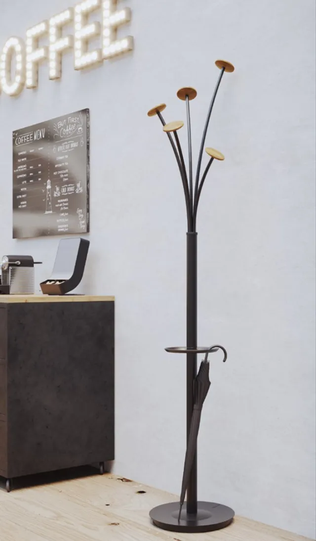 Alba FESTY - Kapstok met 5 haken - Hout/Wit - Hoogte 175cm