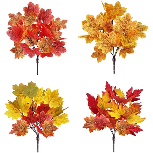 SNQ Set van 4 kunstmatige herfstbladeren van esdoorn – ca. 39 cm lang – Kunststof – Herfstdecoratie voor op je bureau – Geschikt voor thuis, hotel, kantoor, bruiloft en tuin Kleur
