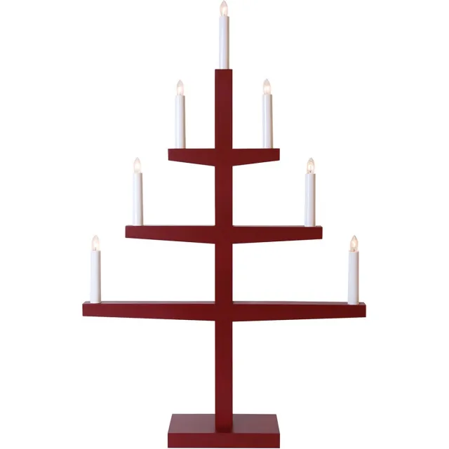 Star Trading Grote kandelaar 'Tripp' met 7 kaarsen, grenenhout, E10-lamp, rood, H 77 cm