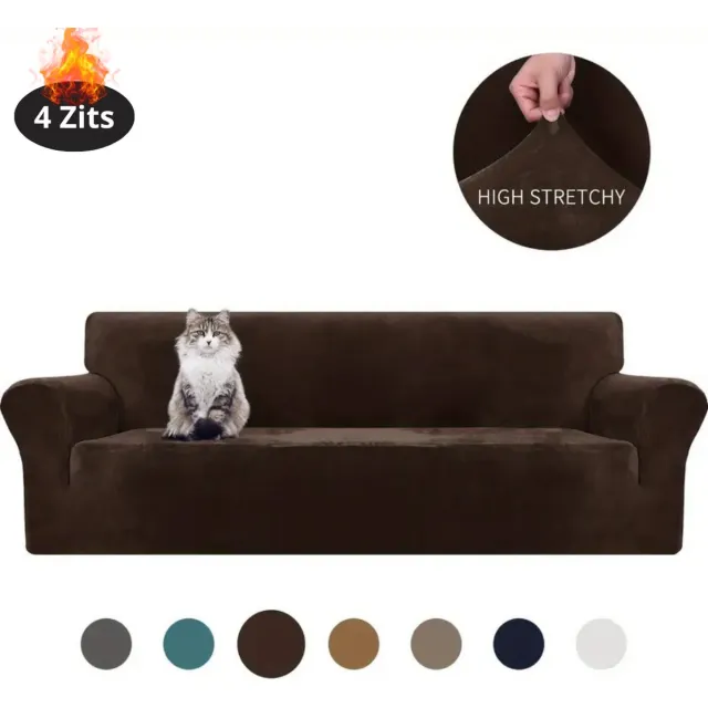 Livano Bankhoes - Bankbeschermer - Stretch - Sofa Cover - Fluweel - Donker Koffie - 4 Zits