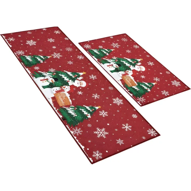 Happiq Kerst Deurmat - Voor voordeur en binnen/buiten - Antislip welkommat met kerstman en kerstboom - Rood - Maat: 40x60+40x120CM Red