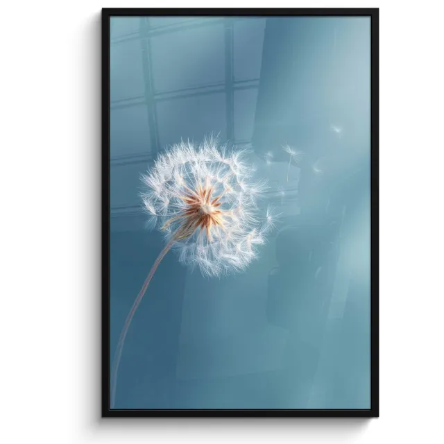 FrameYourWall Poster in lijst - Fotolijst 80x120 cm - Posters - Paardenbloem - Wind - Blauw - Posterlijst zwart - Decoratie - Wanddecoratie woonkamer - Muurdecoratie slaapkamer