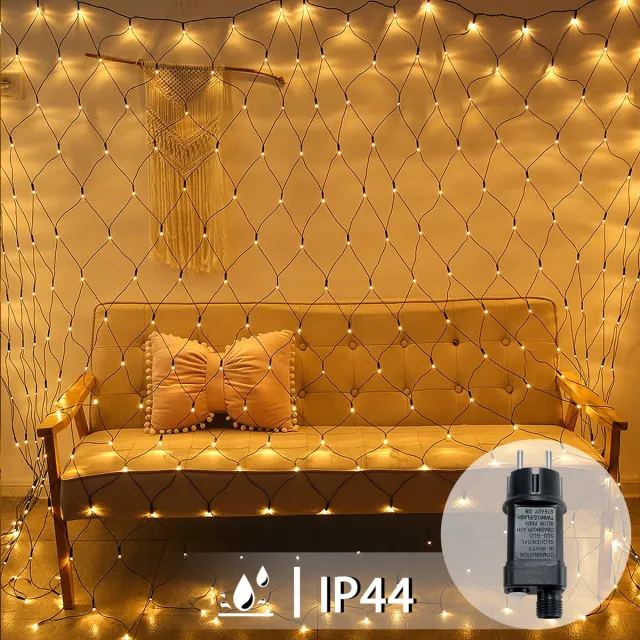 NAIZY Netverlichting LED Lichtnet Lichtsnoer 6x2 m - Warmwit met EU-stekker en 8 Lichtstanden - Kerstverlichting voor Kerstmis Bruiloft en Halloween - NAIZY