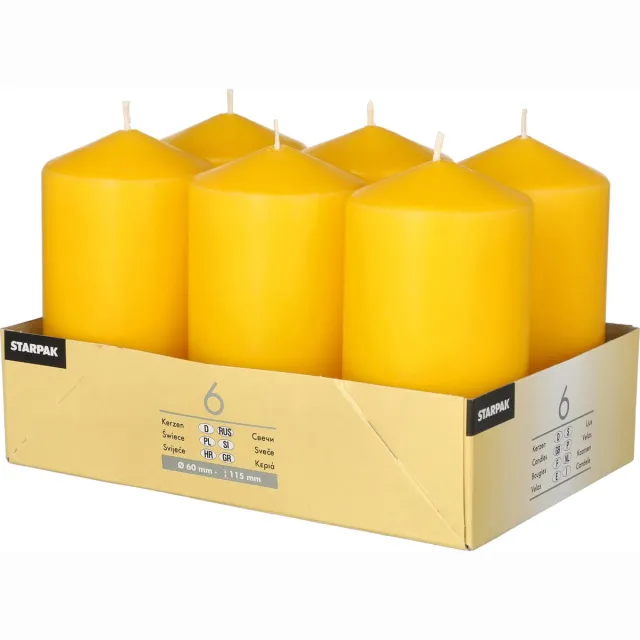 Conpax Candles Stompkaarsen/zuilkaarsen set van 6x - geel - D6 x H12 cm - 24 branduren
