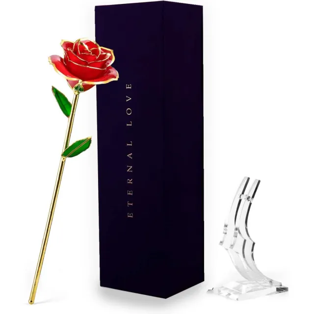 RX Goods Luxe Rode & Gouden Roos 24 Karaat Goud - 24K Vergulde Bloem - I love You Liefde Valentijn Cadeautje voor Hem & Haar - Incl. Geschenkdoos Rood