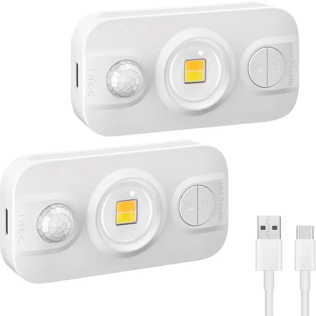 QTTVBTNA LED Kastverlichting – 2 stuks – Bewegingssensor – USB-C Oplaadbaar – Dimbaar – Warm Wit & RGB