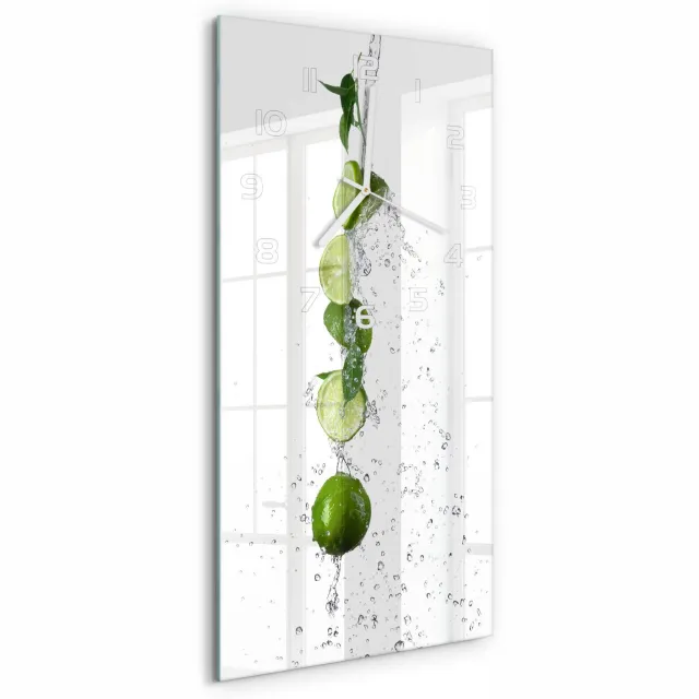 TULUP Wandklok - Kalk en water Wandklok Glas Decoratie - 30x60 cm - Groente Gekleurde Glazen Klok - Witte handen - Rechthoekige Klok - Klok Glas Met Opdruk - Moderne Wandklok Glas