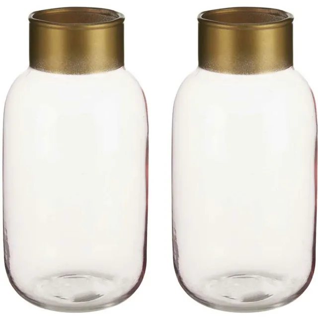 Giftdecor Bloemenvazen 2x stuks - Glas - roze/goud - 12 x 24 cm Transparant