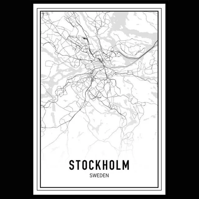 Punt. Poster - City Map Stockholm - 100 X 70 Cm - Zwart En Wit Zwart Wit