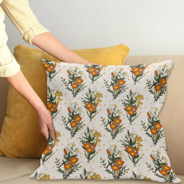 ABAKUHAUS Hawaii Kussenhoes, Vintage California Poppy, Water- en Vuilafstotend, Wasbaar, Dubbelzijdige Print met Ritssluiting, 45 x 45 cm, Gebrand Oranje Champagne