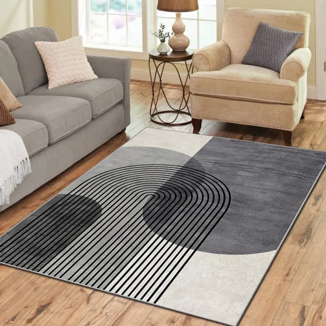 Zeo Wood Vloerkleed - Tapijt Woonkamer - Vloerkleed 160*230 cm - Anti Slip - Machinewasbaar Grijs Zwart