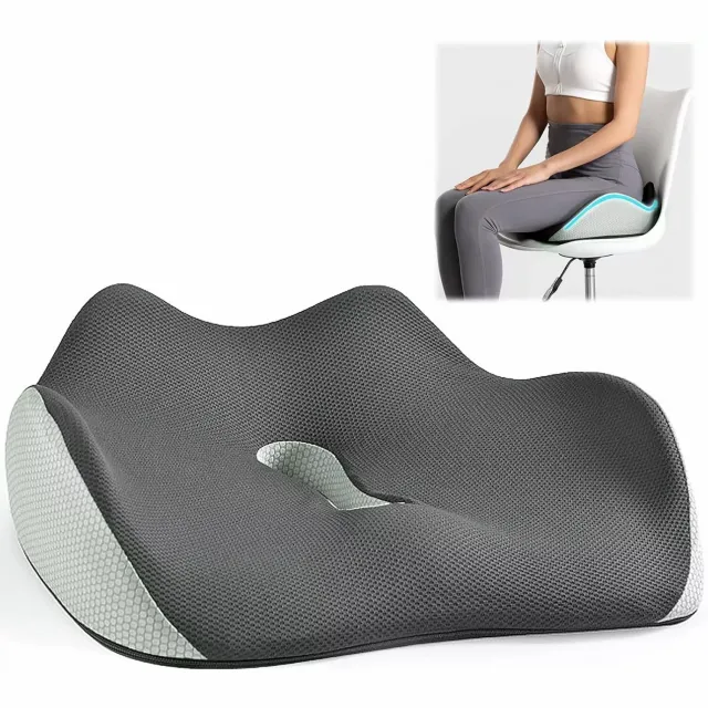 CHICFURN Ergonomisch zitkussen 45 x 36 x 13 cm - Drukverdeling - Antislip onderzijde - Voor stoel, auto en rolstoel - Memory foam - Grijs