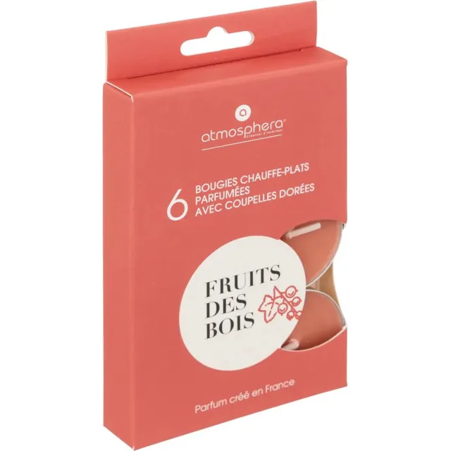 Atmosphera Createur D'Interieur - Geur Theelichtjes - Geurkaarsen - Waxinelichtjes - Geurende Theelichtkaarsen - Scented Tealight Candles - Bosvruchten - Fruits des bois - 1 doosje met 6 waxinelichtjes Rood