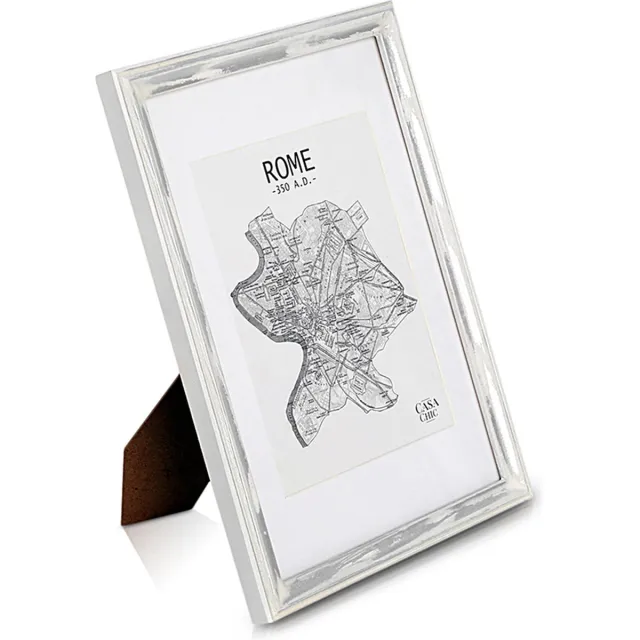 Casa Chic Shabby chic A4 fotolijst - Glasfront - met passe-partout voor 20x15 foto's - 2 cm lijstbreedte - Echt hout - Zilver wit
