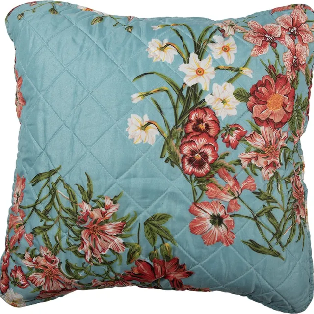 Clayre & Eef Kussenhoes 50x50 cm Blauw Roze Katoen Bloemen
