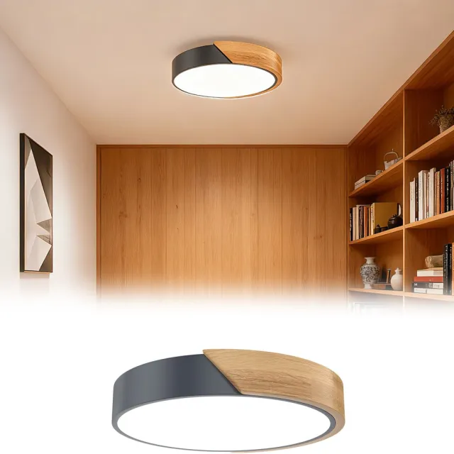 Aufun LED Plafondlamp Van Hout - 48W - Koel Wit 6000-6500K - Moderne Keukenlamp Voor Woonkamer, Slaapkamer, Eetkamer, Gang, Kelder, Balkon - Grijs - 30cm Grijs 1
