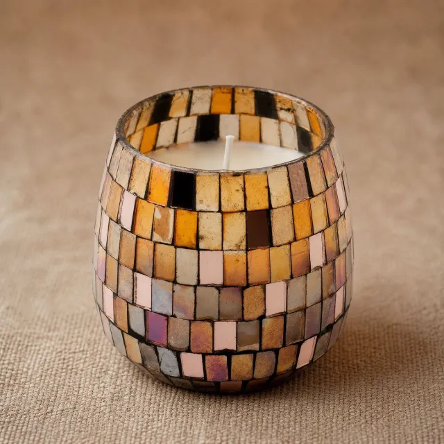 Ancient Wisdom Medium Glass Jar Candles - Amber Mosaic multicolor