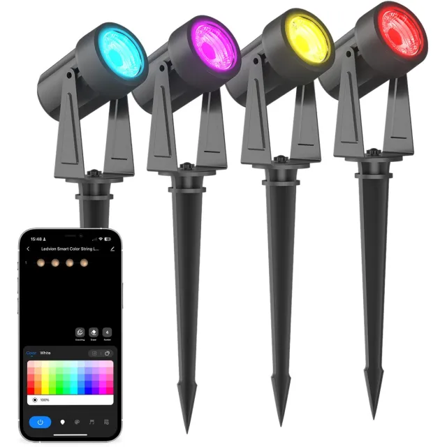 LEDVION Smart Prikspot Set Buiten 7M - 4 RGBIC LED Spots - 2700K-6500K - RGB - App-Bestuurbaar - Tuinverlichting Zwart