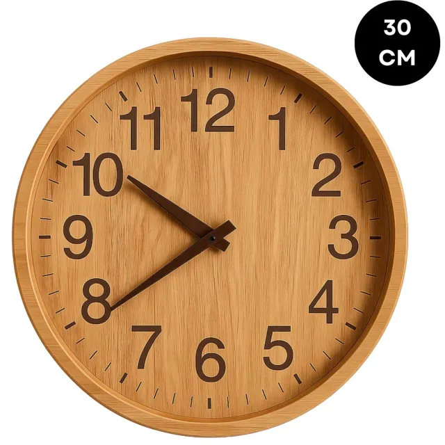 Lomera Wandklok Houtlook - Lichtbruin Klok - 30 Cm Diameter - Kunststof Klok - Analoge Wandklok - Batterij Aangedreven Klok - Ronde Wandklok - Moderne Klok - Decoratieve Klok - Houtlook Design - Lichtbruin Houtlook - Klok Met Batterij nvt