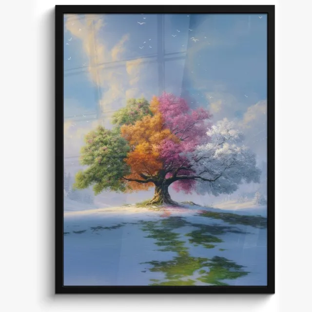 FrameYourWall Poster in lijst - Fotolijst 50x70 cm - Posters - Boom - Seizoenen - Winter - Landschap - Posterlijst zwart - Decoratie - Wanddecoratie woonkamer - Muurdecoratie slaapkamer