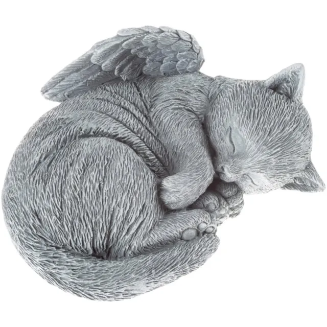 Janse Tuinbeeld poes met vleugels - Slapende poes grijs - Grafdecoratie - Kat met engelen vleugels - Standbeeld polyresin - Tuindecoratie - Herdenkingsbeeld - Rustplaats