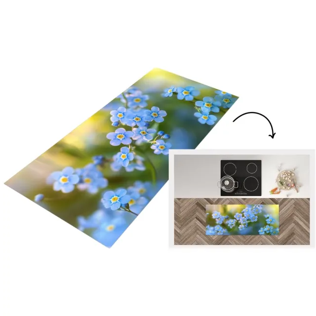 KitchenYeah Keukenloper - Keukenmat vinyl Bloemetjes - Blauw - Vergeet mij nietjes - Keukenmatten loper - Keuken vloerkleed tapijt