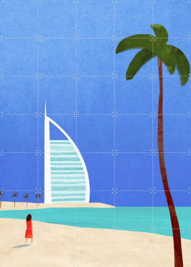 IXXI Dubai Beach, Henry Rivers - 100 x 140 cm - Grote wanddecoratie en posters - Grafisch Ontwerp, Digitale Kunst, Illustraties, Minimalisme Blauw