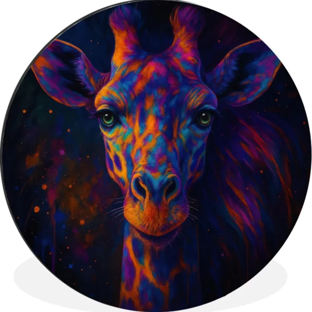 WallCircle Wandcirkel - Muurcirkel - Giraffe - Gekleurd - Verfspatten - Aluminium - Dibond - 140x140 cm - Binnen en Buiten
