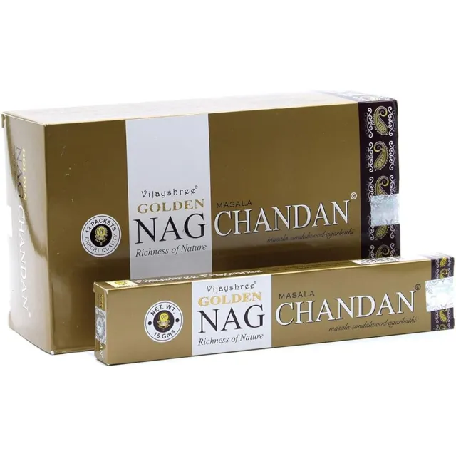 Vijayshree Grootverpakking Wierook - Geurstokjes - Golden Nag Chandan - Vijayshree - 12 Pakjes x 15 Gram - 180 Gram - 144 Stuks Bruin
