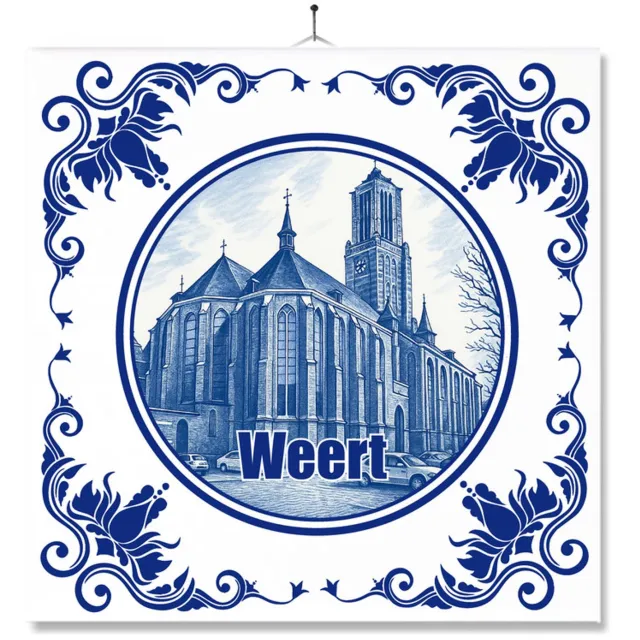 MC Living Tegel Met Opdruk | Weert | Delft Blauw | Cadeau | Inclusief Geschenkdoos | Standaard | Ophangsysteem