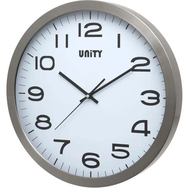 Unity Grote Unity wandklok, Manhattan metaal, geborsteld zilver aluminium, 40 cm