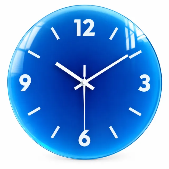SWGOTA Blauwe ronde wandklok 12 inch van gehard glas met stil sweep-uurwerk en analoge wijzerplaat