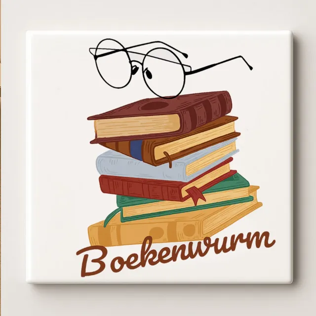 Nevolis Boekenliefhebber Decoratieve Keramische Tegel 15x15 cm – Kleurrijke Stapel Boeken Wanddecoratie voor Lezers & Thuiswerkplek Multi Color