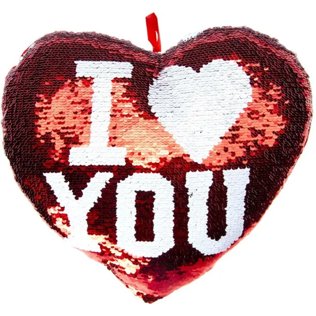 Duckiez Kussen - I Love You - rood - metallic - met pailletten - 35 cm - hart - sierkussens - valentijn decoratie / versiering