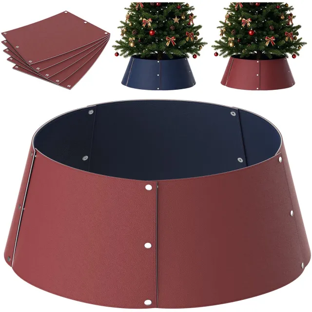 Arvioo Kerstboomrok - dubbelzijdig - kunstleer - 60cm - 5‑delig - kerstboomkraag Bordeauxrood / Donkerblauw