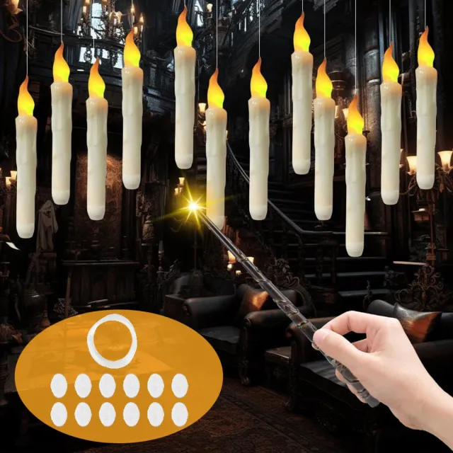 BENALLA 12 Stuks Vlamloze Drijvende Kaarsen - Zwevende Magische Led-Kaarsen - Met Magic Wand-Afstandsbediening - Voor Kerstmis En Halloween Wit