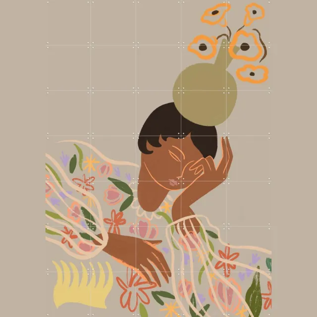 IXXI The Overthinker, Arty Guava - 100 x 140 cm - Grote wanddecoratie en posters - Speels, Illustraties, Line art, Digitale Kunst, Vintage Beige / Lichte tinten