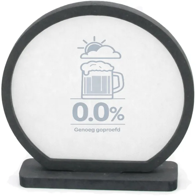 Mr Cadeautjes Houten fotolijst rond met MDF inleg - design Een weerbericht-grap rond koffie in plaats van bier, met een | cadeau Wit