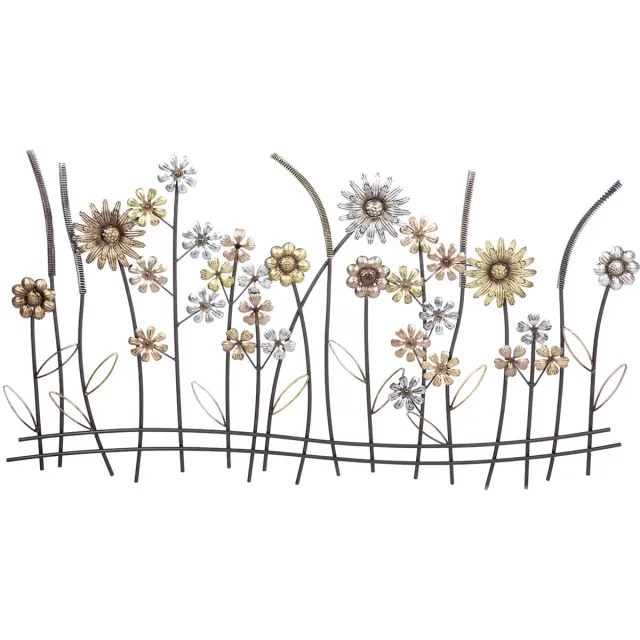 Rawa Geschenken Wand reliëf bloemen - metaal koper en zilver kleur 3d bloemenveld - 2x93x52 cm voor binnen en buiten