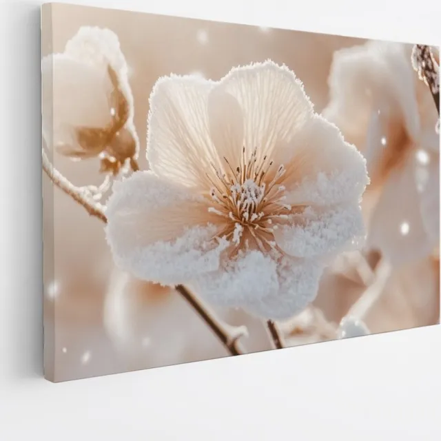 Saammp Canvas Schilderij - Witte Grote Bloemen - Natuur - Abstract - 30x20 - Foto op canvas - Wanddecoratie - Muurdecoratie Woonkamer - Kantoor Decoratie Multicolor