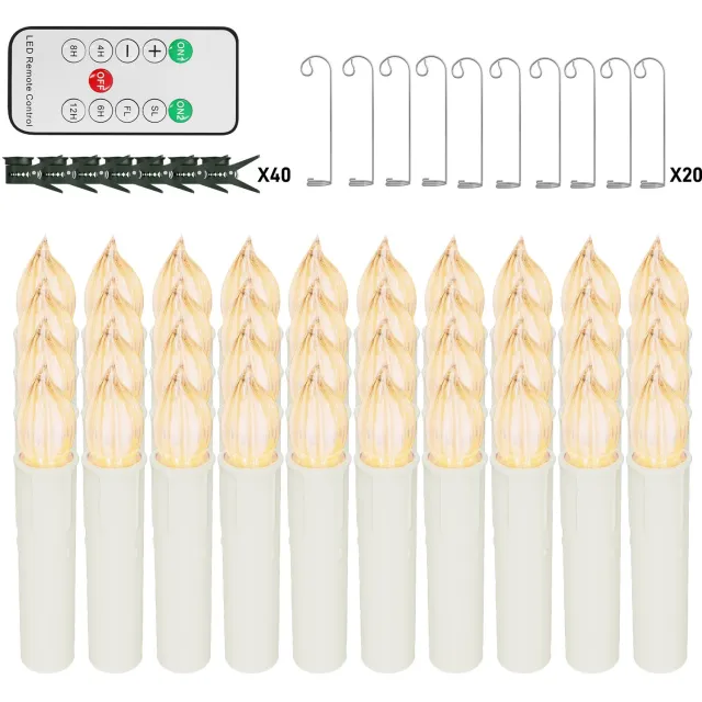 NAIZY LED Kaarsen 40 Stuks - Warm Wit - Kerstboomkaarsen met Clip - Timer & Afstandsbediening - IP44 - Zonder Batterijen - NAIZY Warm wit licht
