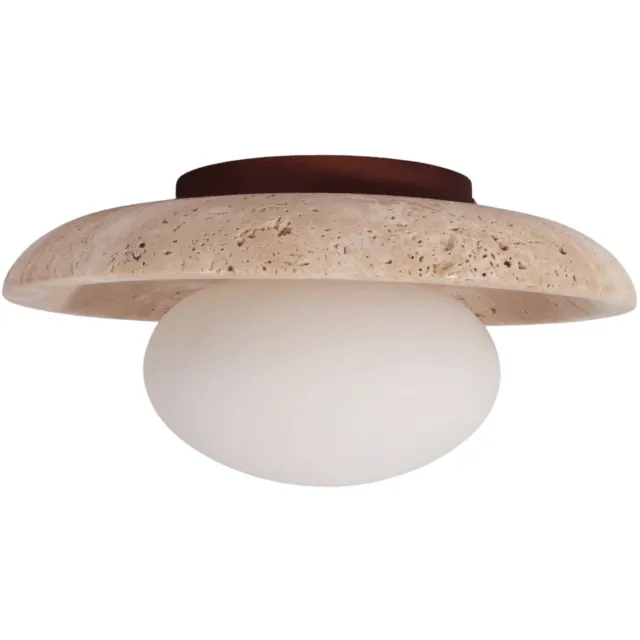 KOSILUM Jio - Plafondlamp - Beige, wit en hout - Steen, glas en hout