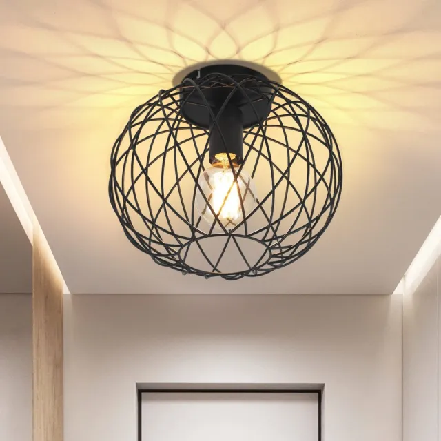 NETTLIFE Plafondlamp Zwart - Plafonniere E27 Lamp - Industrieel - ⌀ 25cm - Exclusief Lichtbron-excl. lichtbron