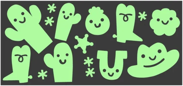 GLOPLAY Mini Series Collaboration with Steph Stilwell - The Brightest Glow in The Dark Wall Stickers “Wacky Western by Steph Stilwell" - Package size: 11x51cm 17gr